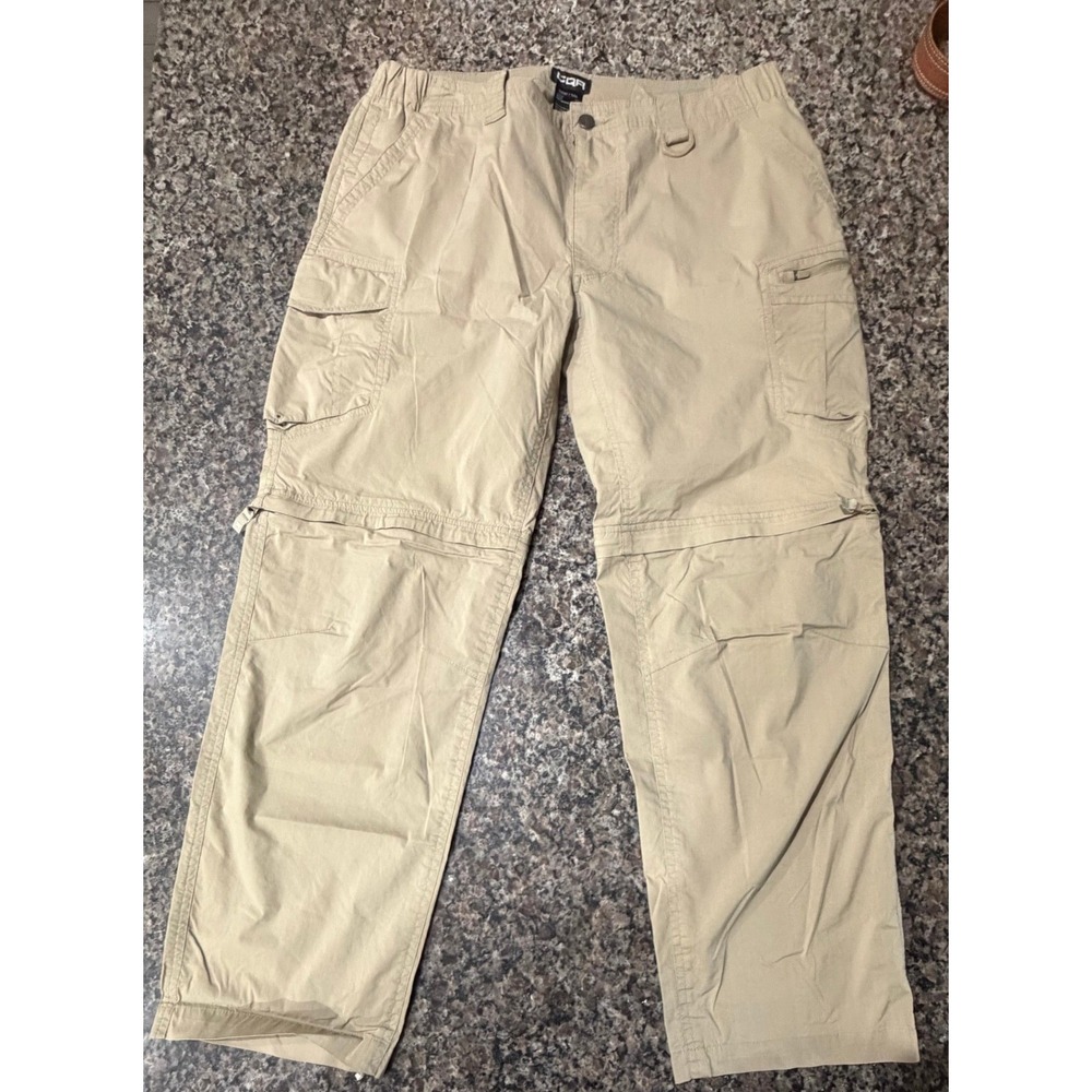 CQR Mens Convertible Tactical Cargo Pant 36W 30L Khaki Tan Hiking Zip Off Shorts